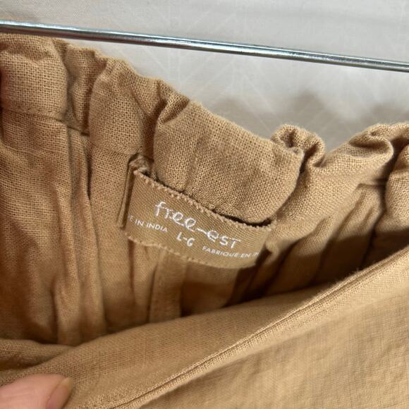 Free People Free-est NWT wide leg pants pull on tan high rise size large - Picture 4 of 10